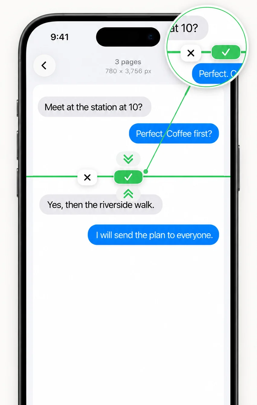 Screenshot stitcher adjusting where two screenshots meet