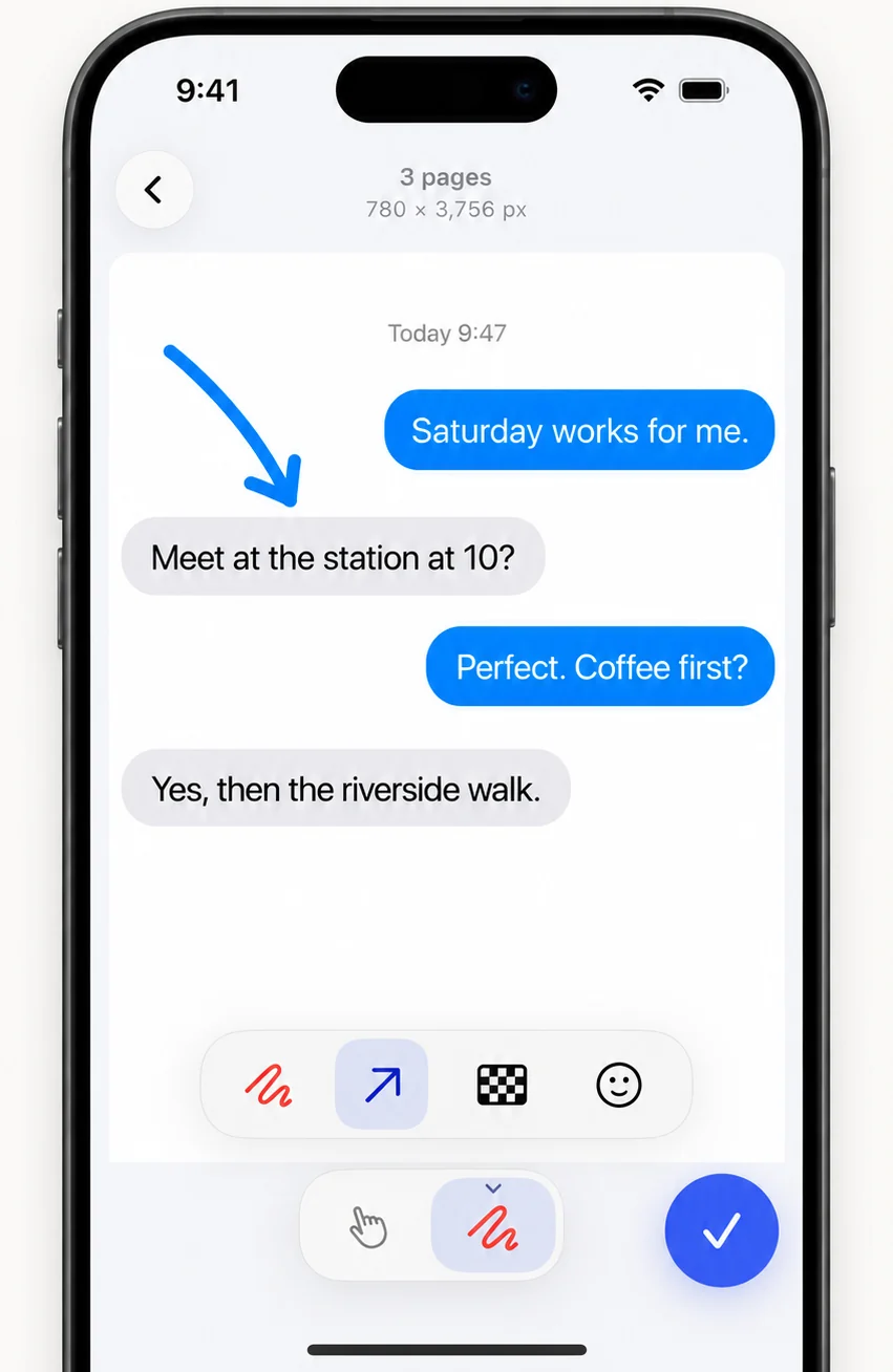 Arrow markup on a long screenshot in FullPage